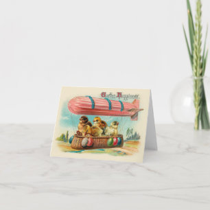 Chickar i Rosa Blimp Vintage Påsk Helgkort
