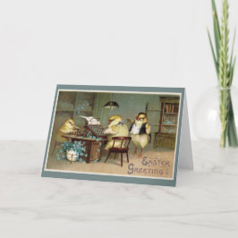 Chickar i vår som beskattar ett hälsningskort i På Helgkort