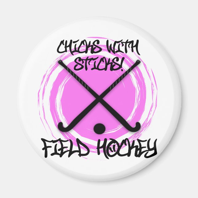 Chickar med sticks - Fält Hockey Magnet (Framsidan)