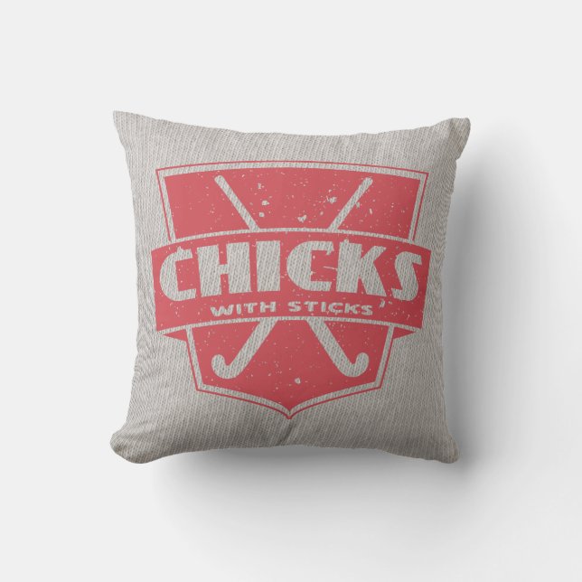 Chickar med sticks Fält Hockey Pillow, anpassa Kudde (Framsida)