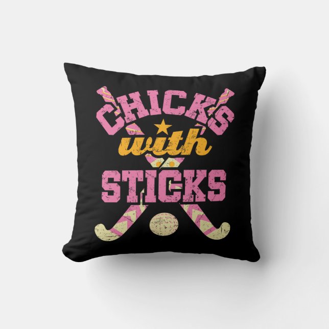 Chickar med Sticks Fält Hockey Women Kudde (Framsida)