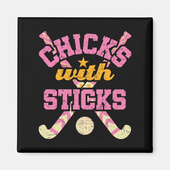 Chickar med Sticks Fält Hockey Women Magnet (Framsidan)