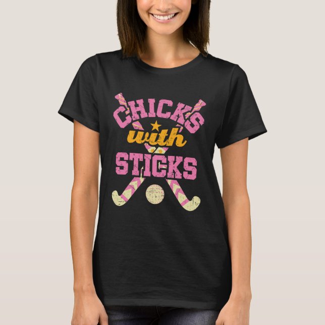 Chickar med Sticks Fält Hockey Women T Shirt (Framsida)