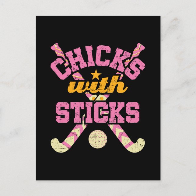 Chickar med Sticks Fält Hockey Women Vykort (Framsida)