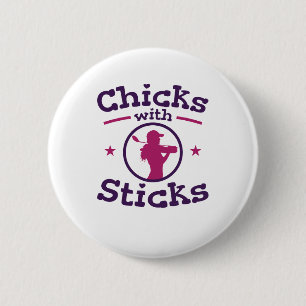 Chickar med Sticks Golf Golfing Golfer Women Knapp