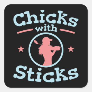 Chickar med Sticks Golf Women Fyrkantigt Klistermärke