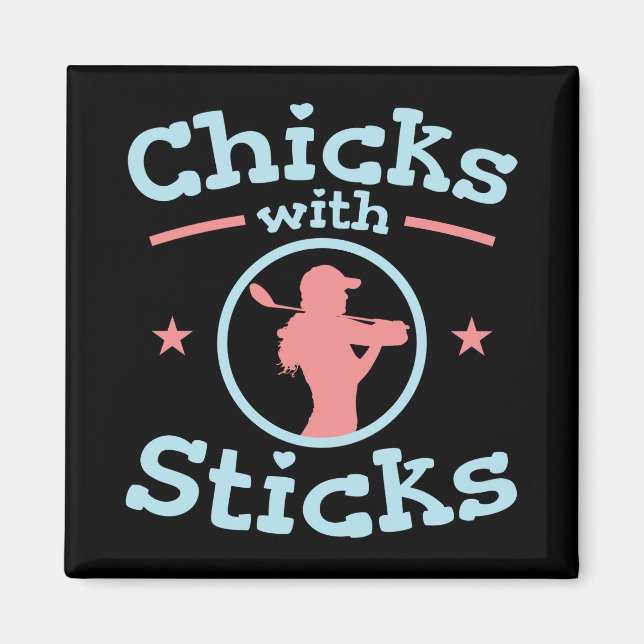 Chickar med Sticks Golf Women Magnet (Framsidan)