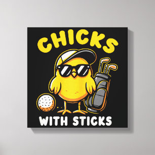 Chickar med Sticks Golfer Girl Woman Golf Klubb Go Canvastryck