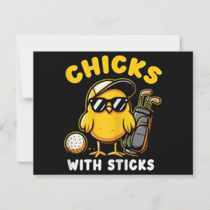 Chickar med Sticks Golfer Girl Woman Golf Klubb Go Inbjudningar
