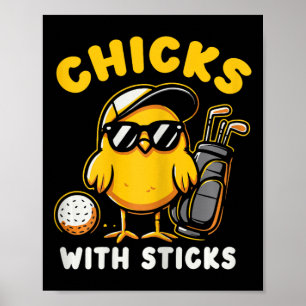 Chickar med Sticks Golfer Girl Woman Golf Klubb Go Poster