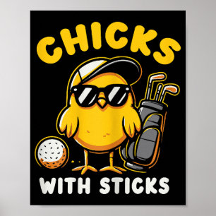 Chickar med Sticks Golfer Girl Woman Golf Klubb Go Poster