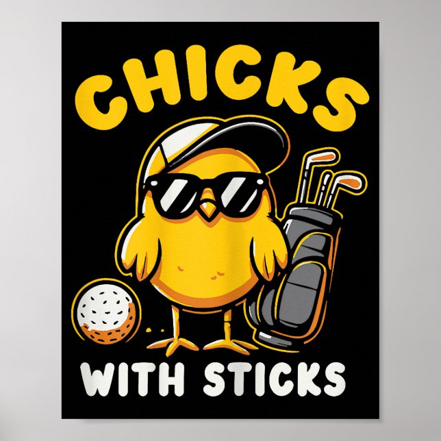 Chickar med Sticks Golfer Girl Woman Golf Klubb Go Poster (Framsidan)