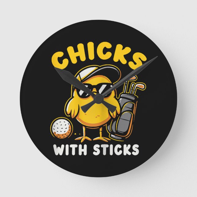 Chickar med Sticks Golfer Girl Woman Golf Klubb Go Rund Klocka (Framsida)