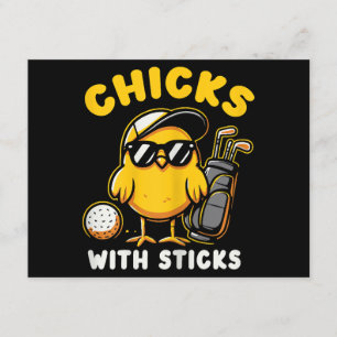 Chickar med Sticks Golfer Girl Woman Golf Klubb Go Tilläggskort