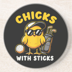 Chickar med Sticks Golfer Girl Woman Golf Klubb Go Underlägg