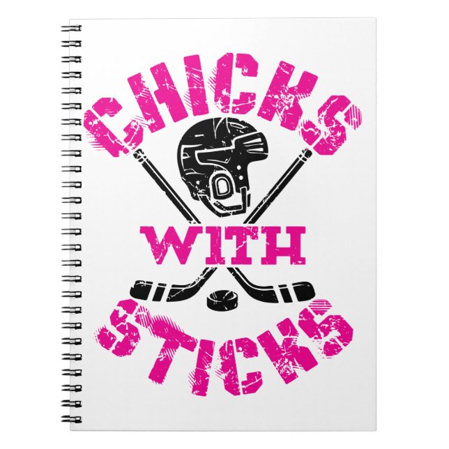 Chickar med Sticks Hockey Women Girls Anteckningsbok (Framsidan)