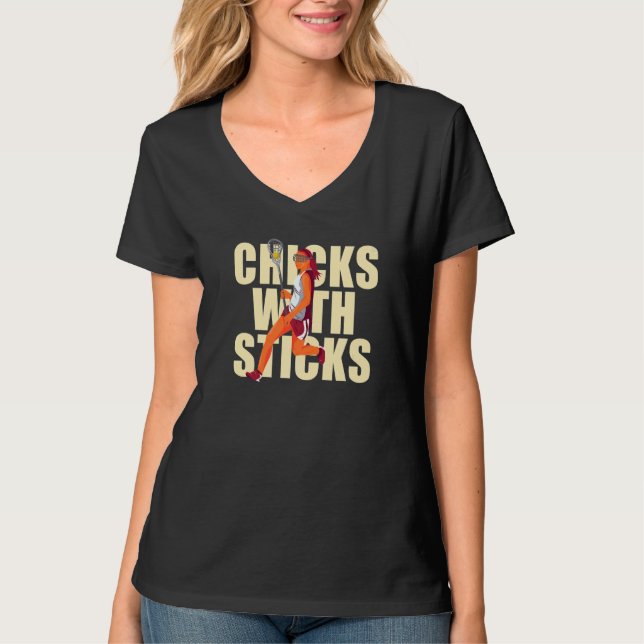 Chickar med sticks Lacrosse Woman Player T Shirt (Framsida)