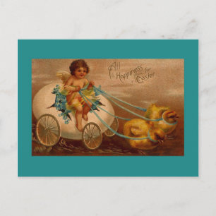 CHICKAR SOM PULLGÖR WAGON FANTASY PÅSK POSTCARD HELG VYKORT