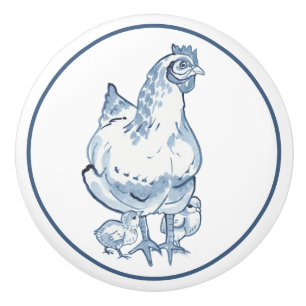 Chickarna Delft av Farmhouse Blue & White Chicken Knopp