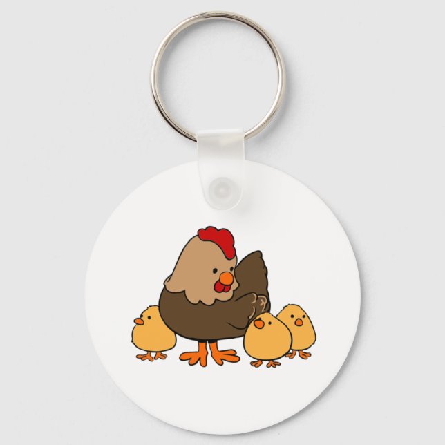 Chickarna tecknad Chicken och Baby Nyckelring (Framsida)