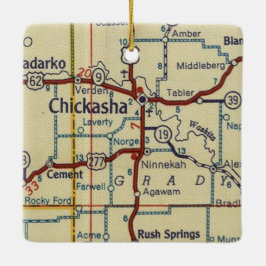 Chickasha OK Vintage Karta Julgransprydnad Keramik