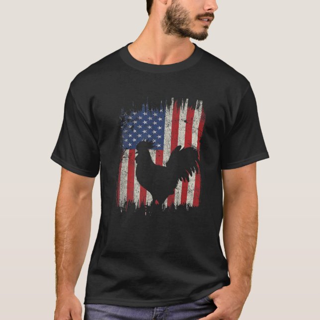 Chicken 4:e juli Tupp American Flagga Patrioti T Shirt (Framsida)