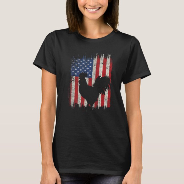 Chicken 4:e juli Tupp American Flagga Patrioti T Shirt (Framsida)