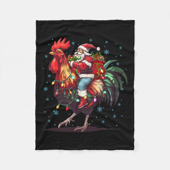 Chicken Älskare Julafton Funny Santa Riding Chicke Fleecefilt (Framsidan)