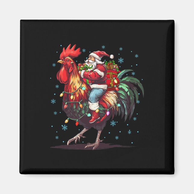 Chicken Älskare Julafton Funny Santa Riding Chicke Magnet (Framsidan)