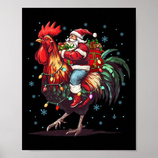 Chicken Älskare Julafton Funny Santa Riding Chicke Poster (Framsidan)