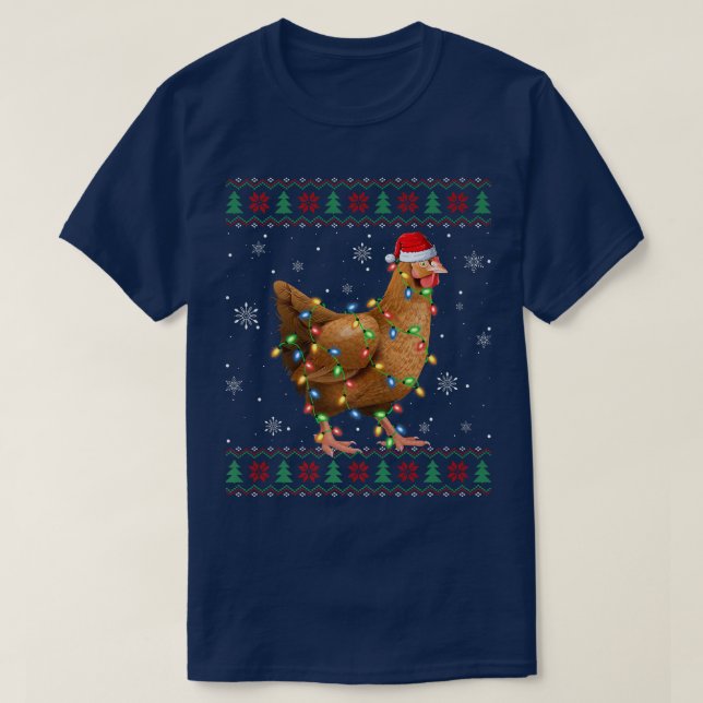 Chicken Älskare Julafton Ljus Santa Ugly Chicken C T Shirt (Design framsida)