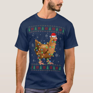 Chicken Älskare Julafton Ljus Santa Ugly Chicken C T Shirt