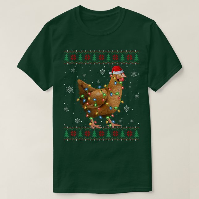Chicken Älskare Julafton Ljus Santa Ugly Chicken C T Shirt (Design framsida)