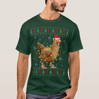 Chicken Älskare Julafton Ljus Santa Ugly Chicken C T Shirt