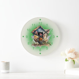 Chicken and Chicken House Farm Stor Klocka