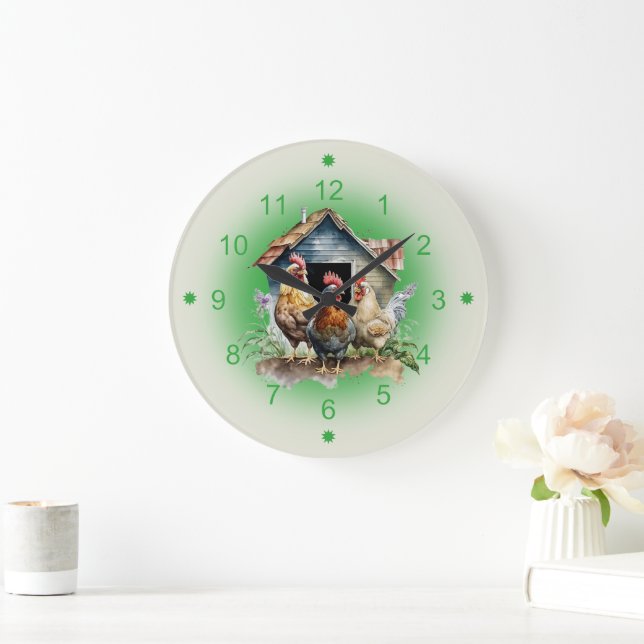 Chicken and Chicken House Farm Stor Klocka (Hem)