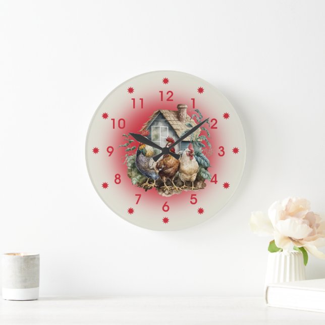 Chicken and Chicken House Farm Stor Klocka (Hem)