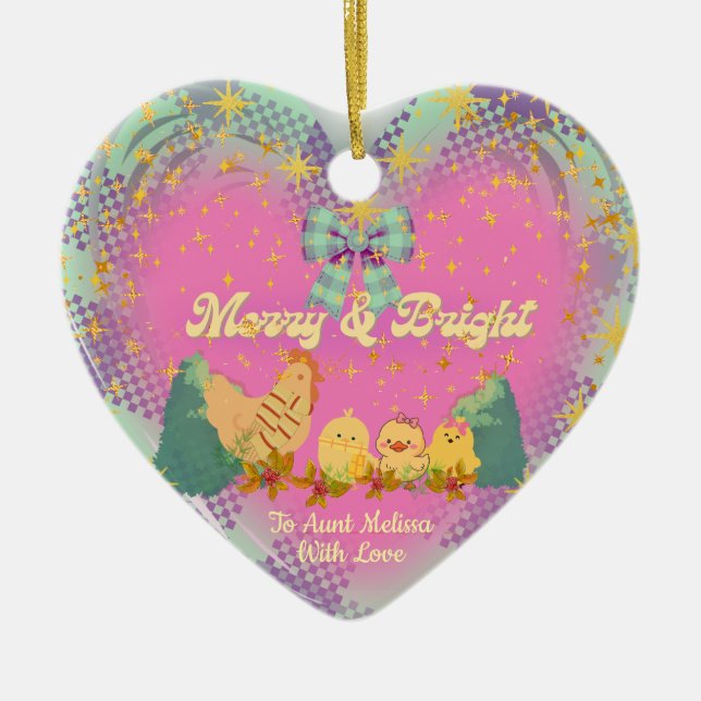 Chicken and Hen Christmas ceramic heart ornament (Framsidan)