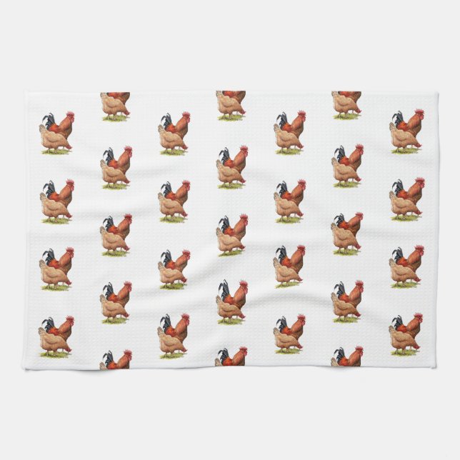 Chicken And Rooster Art, Poultry, Farm Animals Kökshandduk (Horisontell)