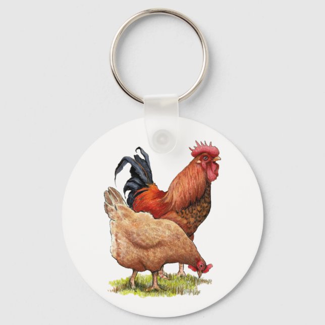 Chicken And Rooster Art, Poultry, Farm Animals Nyckelring (Framsida)