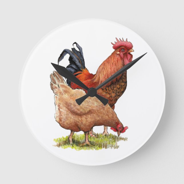 Chicken And Rooster Art, Poultry, Farm Animals Rund Klocka (Framsida)