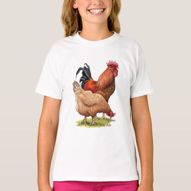 Chicken And Rooster Art, Poultry, Farm Animals T Shirt (Framsida)