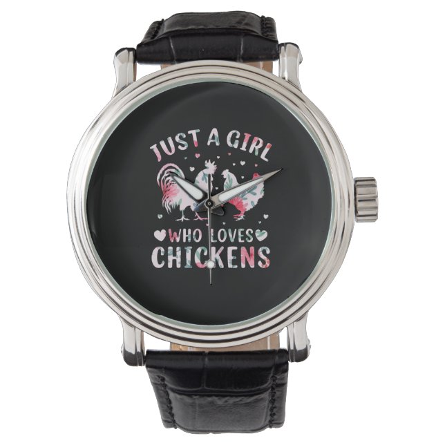 Chicken Art Girl som Kärlek Chickens Armbandsur (Framsida)