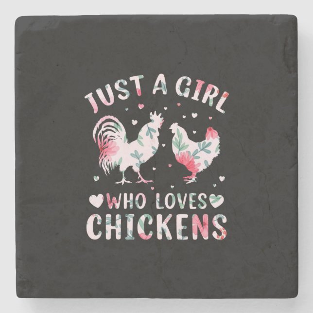 Chicken Art Girl som Kärlek Chickens Stenunderlägg (Framsidan)