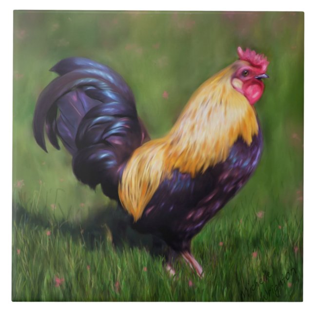 Chicken Art Stuart Bantam Tupp Kakelplatta (Framsidan)