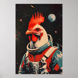 Chicken Astronaut Poster, Chicken Retro Print Poster