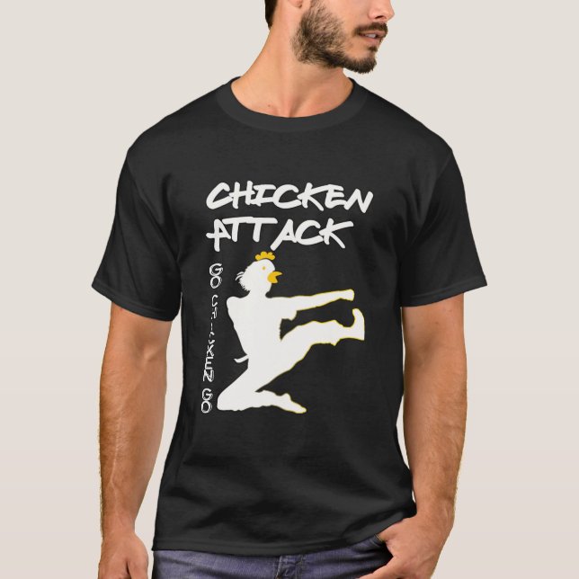 Chicken Attack Go Chicken Go White Ninja Meme T Shirt (Framsida)
