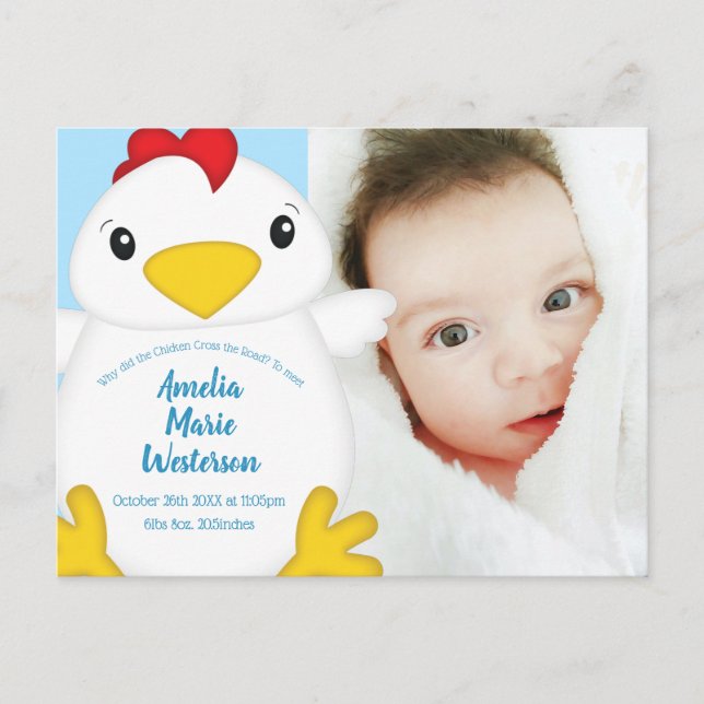 Chicken Baby Shower Blue Vykort (Framsida)