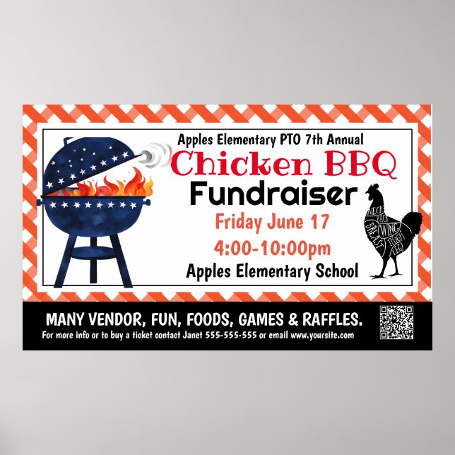 CHICKEN BBQ Fundraiser PTO PTA Church Banner Poster (Framsidan)