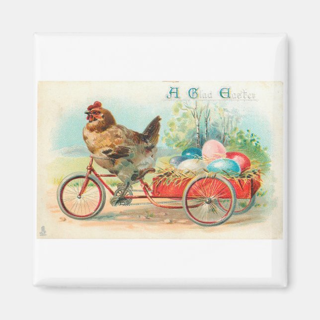 Chicken Bicycle Vintage Påsk Magnet (Framsidan)